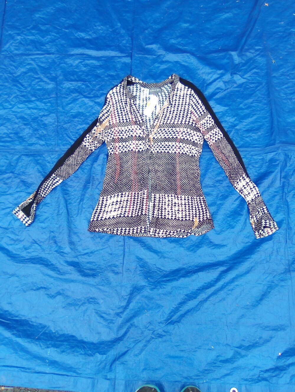 Michael Stars Black & Cream Printed Button-Front Top